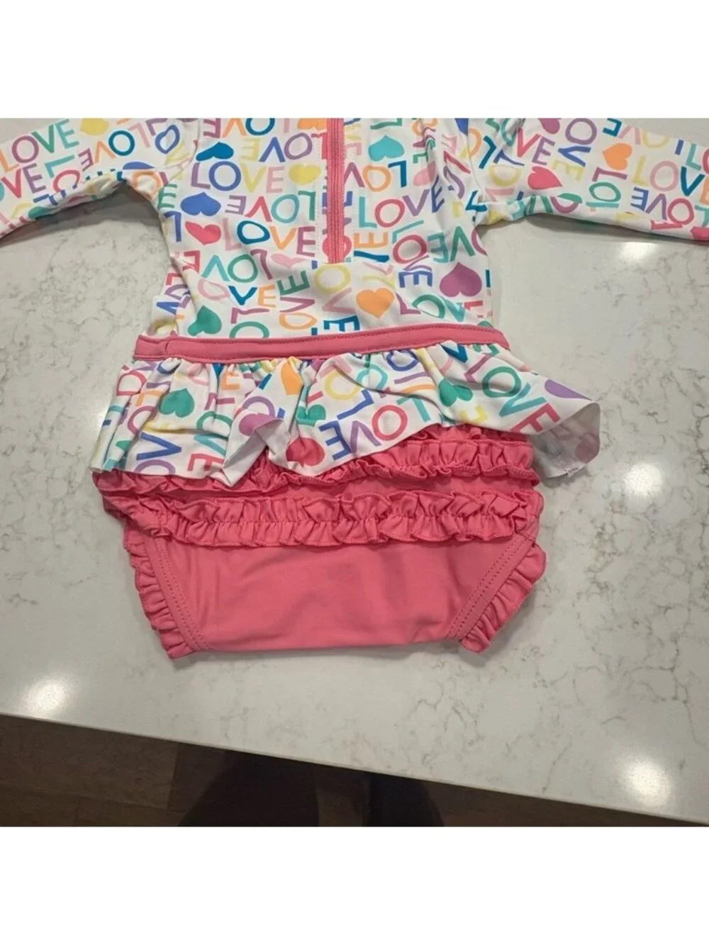 Ruffle Butts Multicolor Love Print Swimsuit